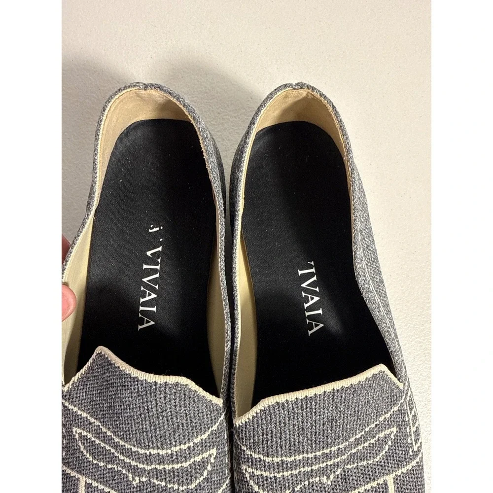 Vivaia Grey Knit Square Toe Penny Loafers Stitched Graphic Flats Womens Size 40